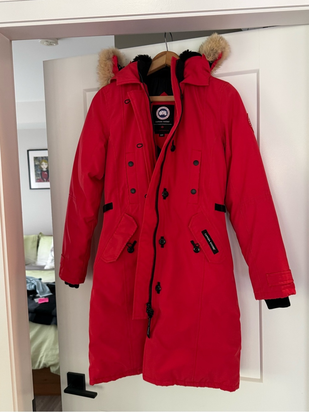 Canada Goose Kensington Parka Red Down Jacket Coyote Fur Trim Hood Coat Womens X